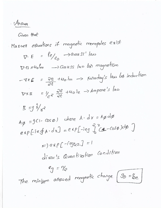 Given that Hatuelleuons if magnebc menopeles exist E3 も1 The minim allowed mognote change minjsm alfonoed magnofe change