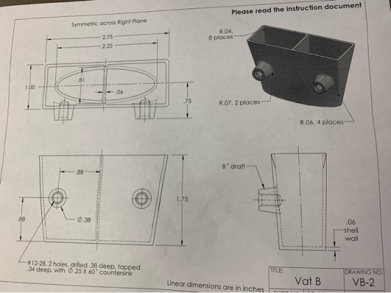 Please read the instruction document Symmetric across Right Plane R.04 8 places 2.75 2.25 81 1,00 .06 75 R.07, 2 places R.06,