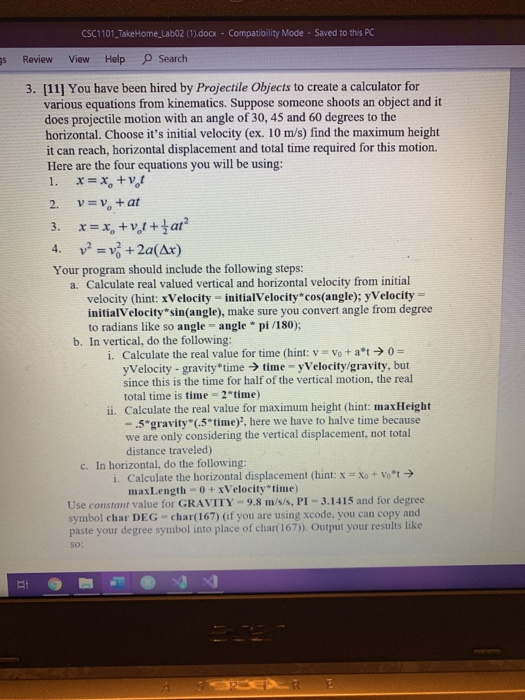 CSC1101 TakeHome Lab02 (1),docx - Compatibility Mode Saved to this PC S Review View. Help Search 3. [11] You have been hired