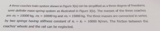 A three coaches train system shown in Figure 3(a) can be simplified as a three degree of freedoms semi definite mass-spring s
