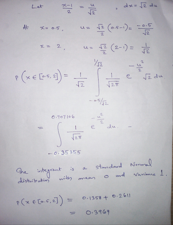Let 1-3C At CO.5-)= 2 ズ= 0.5 -o.5 2. (2-1)= 2 du O.707106 2 alu. 2 TT 0. 35355 Normal he intrant distmibutin standord ond Nam
