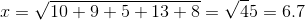 r=V10 + 9 + 5 + 13 + 8 = V45-6.7
