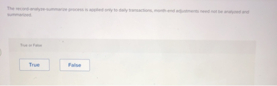 The record-analyze-summarize process is applied only to daily transactions, month-end adjustments need not be analyzed and su