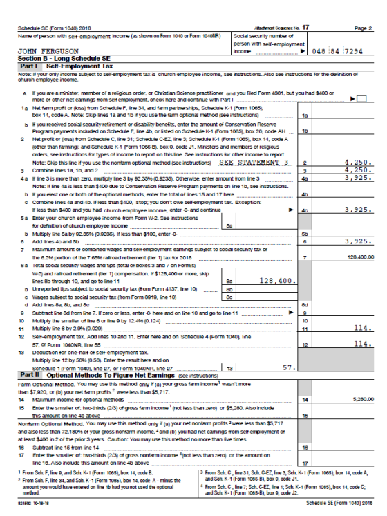 Schedule SE (Form 1 2018 Ataoment Sequence ho Tr Name of person with self-employment income (as shown on Form 1040 or Form 10