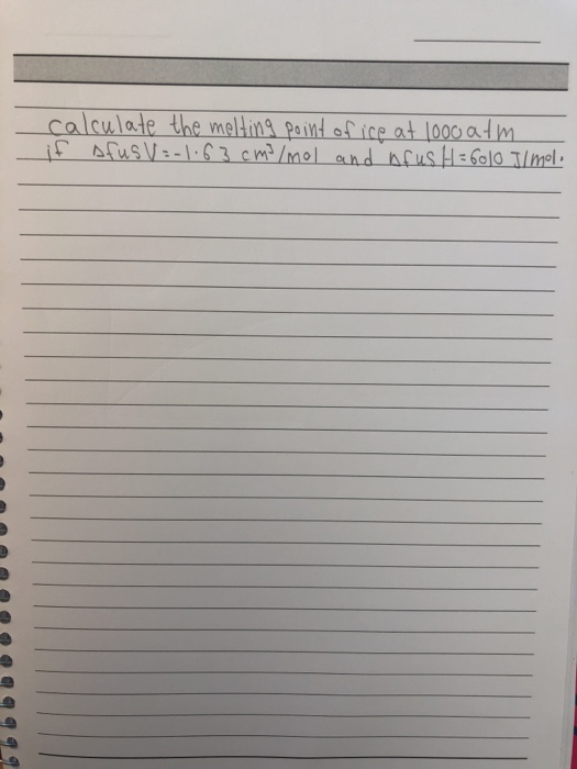 Calculade the melng pait of ice at l00oatm