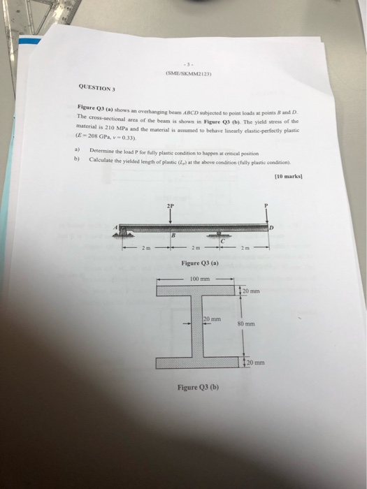 SMU/SKMM2123) QUESTION 3 Figure 03 (a) shows The cross-sectional area of the beam is shown in Figure 03 (b). The yield stress