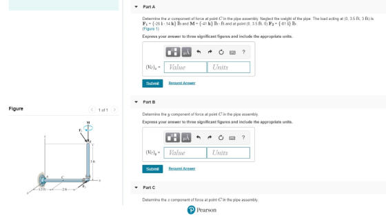 PartA Determine the z component of force at point C in the pipe assembly. Neglect the weight of the pipe. The load acting at