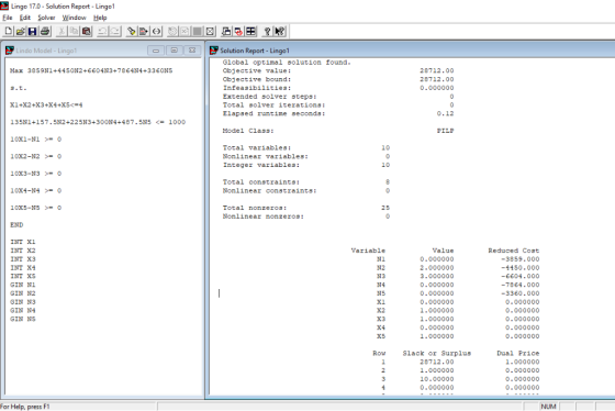 翌Lingo 17.0-Solution Report-Lingo! File Edit Solver Window Help | [ | s, | F Solution Report . Lingo! Lindo Model-Lingo Globa
