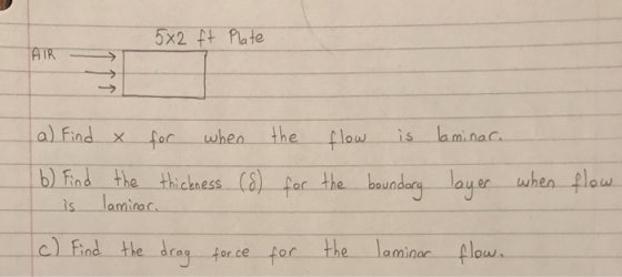 a)findx for when the flow is lam.nac b)find-the-thickness-(6-for the-boundig-layer-whe-flow ls lanina Ca the Find -laminar-fl