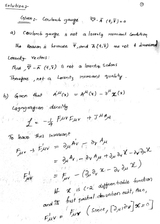 solu hon 5- Cy-vens- Coulomb gange. Lorent vecos Lagrgrajian din Ou χ is C-2 dtberen takle function