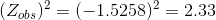 (Zobs)2 = (-1.5258)2-233