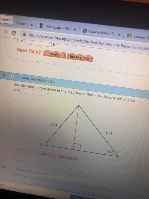 o Switch Homepage . MAX | § Course Search Rex |囚Charles K -Yahoos × I https://www.webassign.net/web/Student/Assignment-Respon
