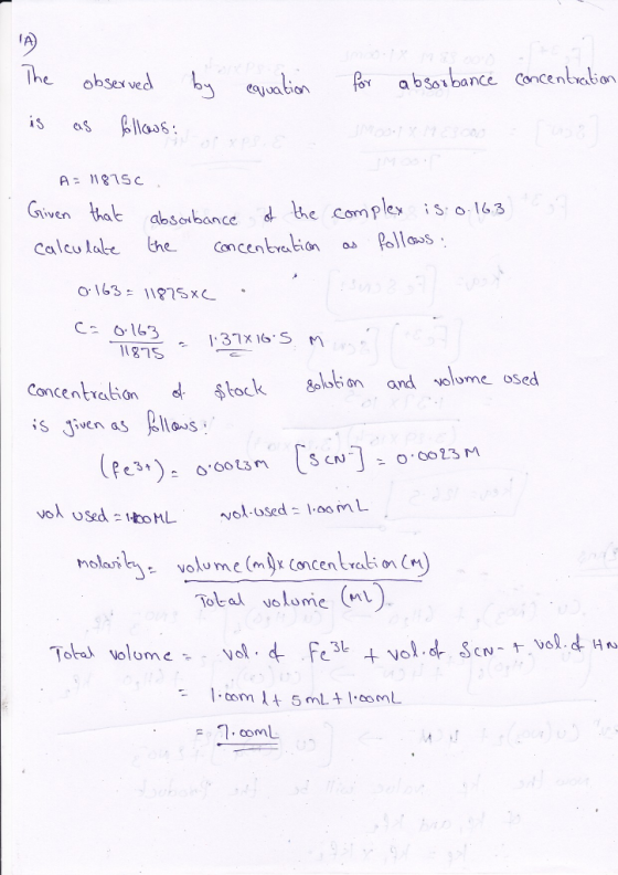 The ab soi bance Concentabion equoabion obser ved klaos: exs A 181S c dtae compley Pollas Given thak iS O163 absonbance the C