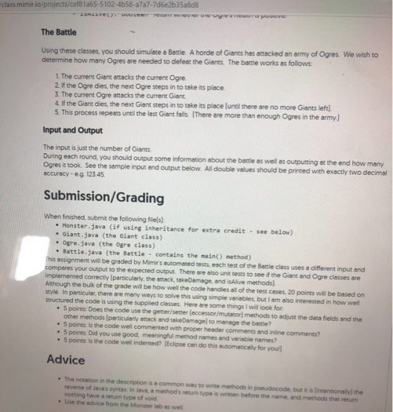 class.mimir.io/projects/cef81a65-5102-4b58-a7a7-7d6e2b35a8d8 The Battle Using these classes, you should simulate a Battle. A