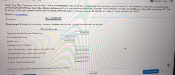 Question Help Comty Foot Shoe Company makes loafers. During the most recent year, Comty Foot incurred total manufacturing cos