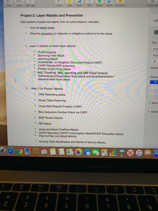 125% v Collaborate Add Page Text Shape Comment Zoom Insert Table Chart Media View Project 2: Layer Attacks and Prevention Lis