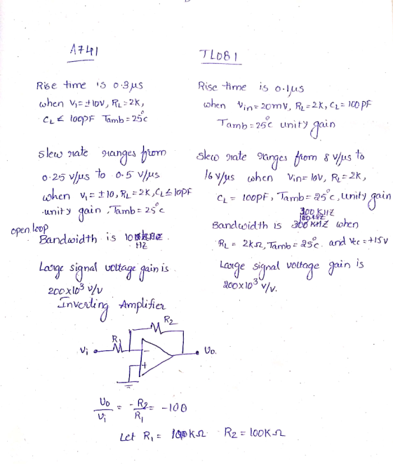 A子41 TLD8 Rise-hme is 0-1 amb 26c unity gain 0 25 v unity gal lamb: 25 c open levp Bandaidth is 0 n IS e siqnal voltaqe invct