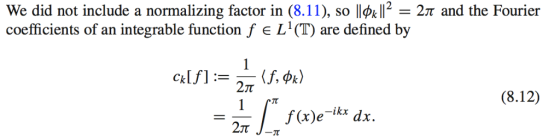 We did not include a normalizing factor in (8.11), so Ilpk 112-2π and the Fourier coefficients of an integrable function f E