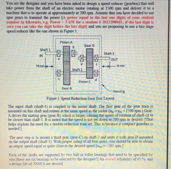 You are the designer and you have been asked to design a speed reducer (gearbox) that will take power from the shaft of an el