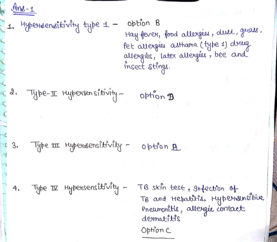 Ans-1 option B ypesisensitiviny tybe Hay feve, food allorgies, dust, ga8, Pet allergie asithama (tybe ) dsu attergies, bee an