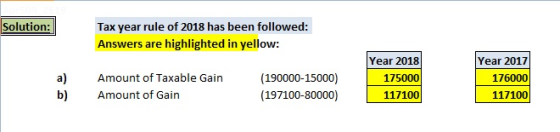 Tax year rule of 2018 has been followed: Answers are highlighted in yellow: Solution: Year 2018 175000 117100 Year 2017 17600
