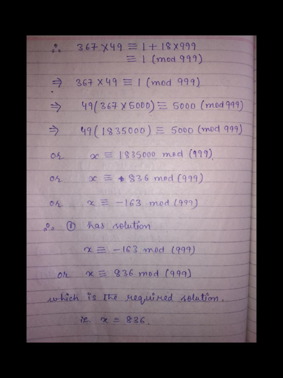 三1 (mod 999) 1 (mod 999). зст x49 49(367X5000) Ξ S000 (Yn0d 999) ラー 49( 1935000)三5000 (mod 999) ウ os0c 1835000 med (199) med