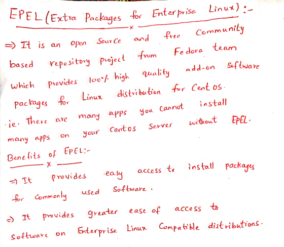 EPEL (Extra Packages fr En o Enterprise Linu open Sour Ce andfree Communily repository project from Fe dora team which Povs o