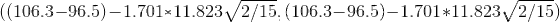 ((106.3-96.5)-1.701*11.823\sqrt{2/15}, (106.3-96.5)-1.701*11.823\sqrt{2/15})