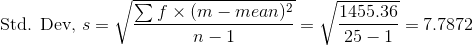 Efx (m - mean)2 1455.36 7 Std. Dev, =7.7872 S = 1 25 1