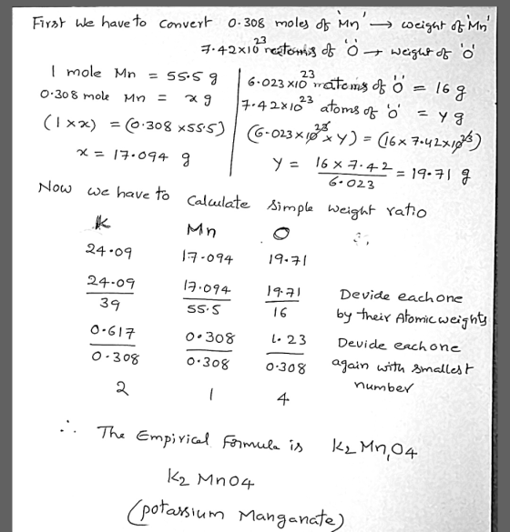 Fah hle have to conveyk 0.308 mole db м - coeight dbMn = 16x4.42-19-71 G- O23 ou we have to Caluulate imple Weight Yafto ali