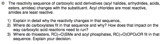 The reactivity sequence of carboxylic acid derivatives (acyl halides, anhydrides, acids, esters, amides) changes with the sub