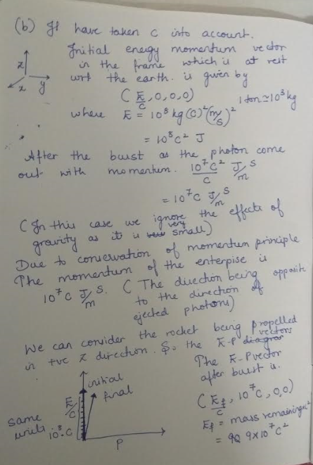 (b) have taken c into account ri tal envigy mementuum ve dr the frame which u wrt the earth guen by 74 adt ret CEOO0) R=10 wh