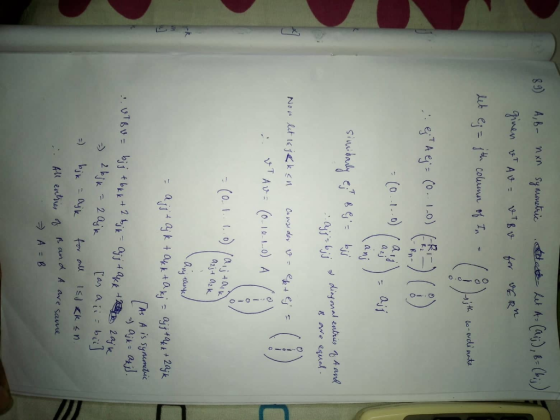 .dteth-人th. (aij),b-(Lij) g9) A,b_ sy nwwhic, nxn me eind As A is ymmelic う 2bjk-24k Tar ai b and A are sane 4 All entve