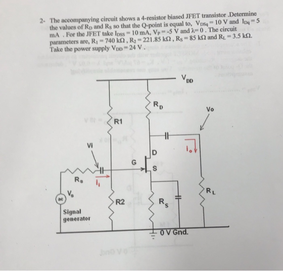The accompanying circuit shows a 4-resistor biased JFET transistor Determine the values of Rp and Rs so that the Q-point is e