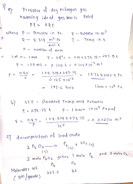 Assinoing ide e) gas lbu is alid uhese Volume in m 3 olK 1X9.3,4 297-5-19744040. fa 41 6 bay STP Standovd Temp and Pressure t