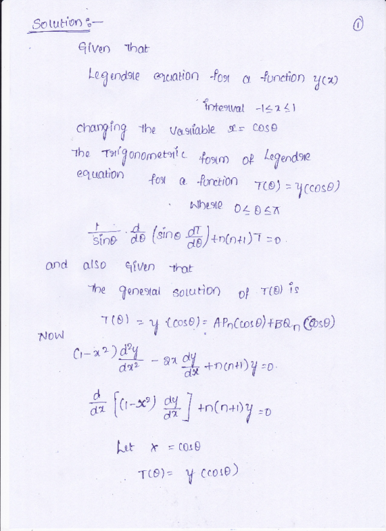 Solution Given hat Legenda ancation fest α function 2 (x) changing the Va9(table rcos9 ond also ven thot わe gene9al Solution