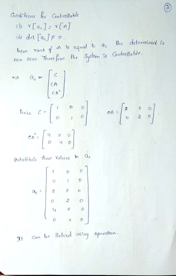 Candi tions for Centrolla ble น้า det Lac hoe ak cqual o the deteorminot ta non zeso There fore the Spler 18 Caotrolla ble, 2