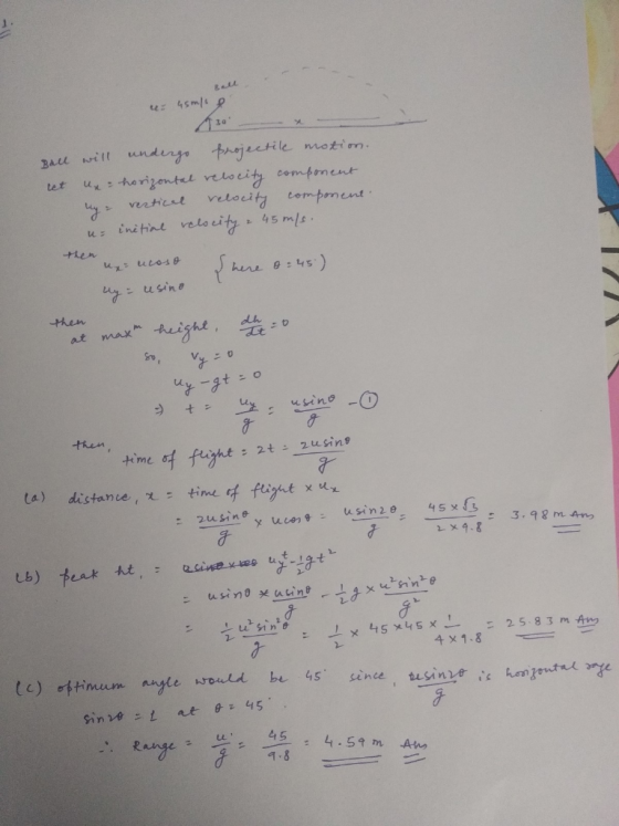 e: 4smlp underg trajectile motiom. Ball will uxtorizente velocity compoment velocity tomponent tet venticat u initint velo ei