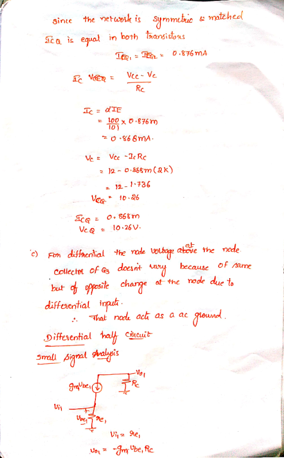 8ince the ca is equ n both barsislons a 12-1736 Vceo 26v a t node c) Fon diffnential the rde collecter of os doesnt an becaus