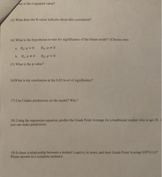 Use The Age Data Set And The GPA Data Set From The Class Survey 