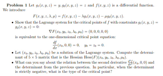 Problem 1 Let gi(x, y, z)-y, 92(x, y, z)z and f(x, y, z) is a differential function We introduce F(x, y, z, A, )-f(x, y, z) -