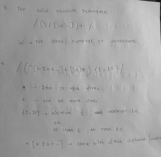 3. For Valid absolute Pathname For leHer,numeral or, undeucore J 0 /( +D (, 10/ 4. 9 ero or ore tmes RA)7 + - one ore move me