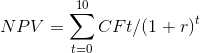 10 NPV-CFt/(1+r)