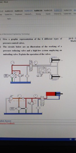different types of 14+8 Give a graphic representation of the pressure cestrol valves. Mark l The circuits below are an illust