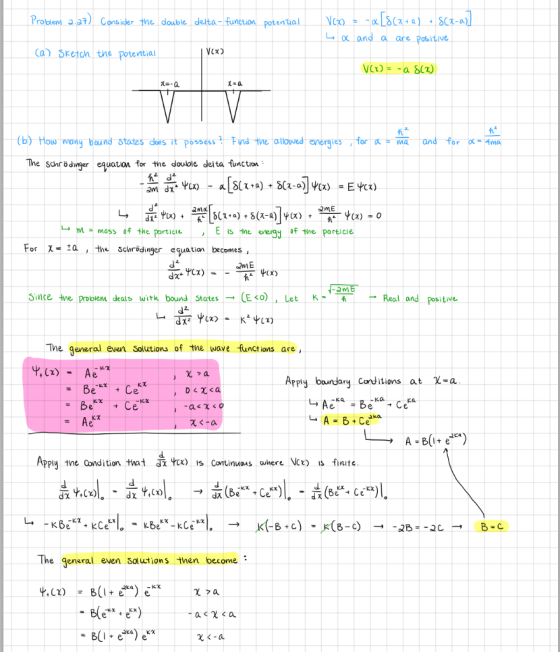 -Lacas)5C- Problem a a7) Consider the double delta-function potential Nexo L &and a are positiNe Ca Sketch the potenttial VCx