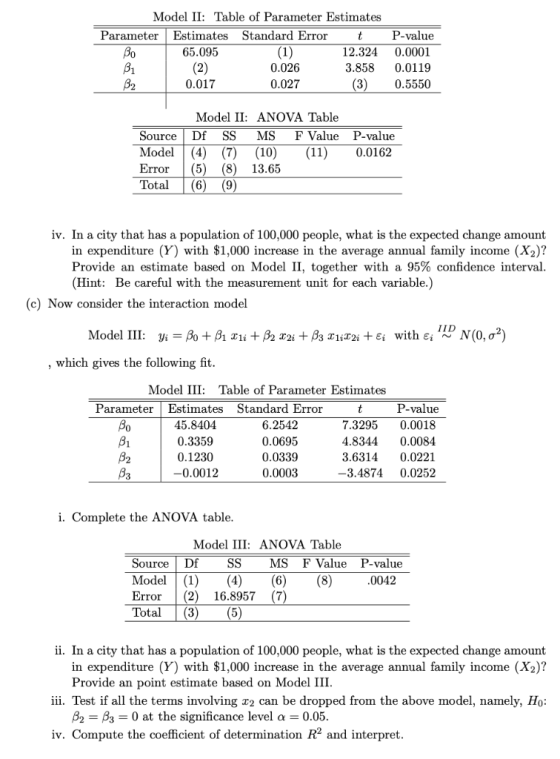 Model II: Table of Parameter Estimates Parameter Estimates Standard Error P-value 12.324 0.0001 3.858 0.0119 0.5550 65.095 31