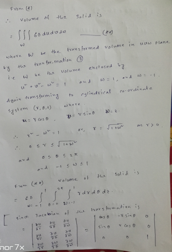 Frbm () ... Volume Hhe Salid is SSS rans tormed volume the in u 9w plane W be where taan fov mation the enctosed b volume tho