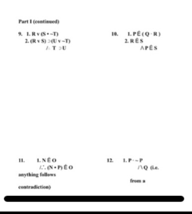 Part I (centineed 1.RV(s-T 1 .PECOR 2 RES APES I1 .NEO 12 1.P-P 1o de anything follows from a contradiction)