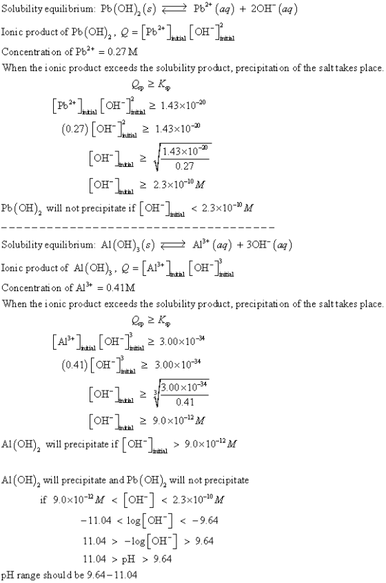 Solubility equilibrium: Pb (OH) () Po* (a)20H (aq) Ionic product of Pb(OH), Q[Pb2 OH Concentrati on of Pb 0.27M When the ioni