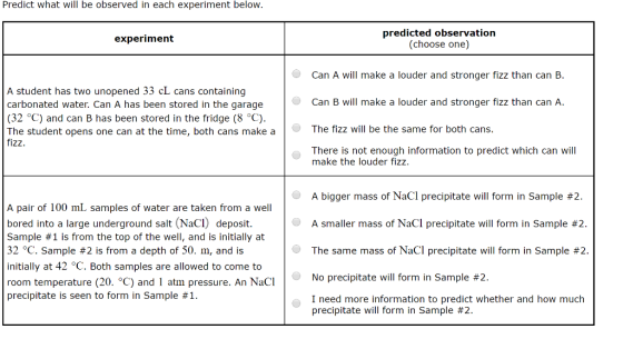 Predict what will be observed in each experiment below. predicted observation (choose one) experiment Can A will make a loude